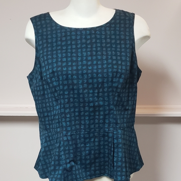 Smart Set peplum sleeveless shirt, size Large, Turquoise and navy blue - Picture 1 of 6